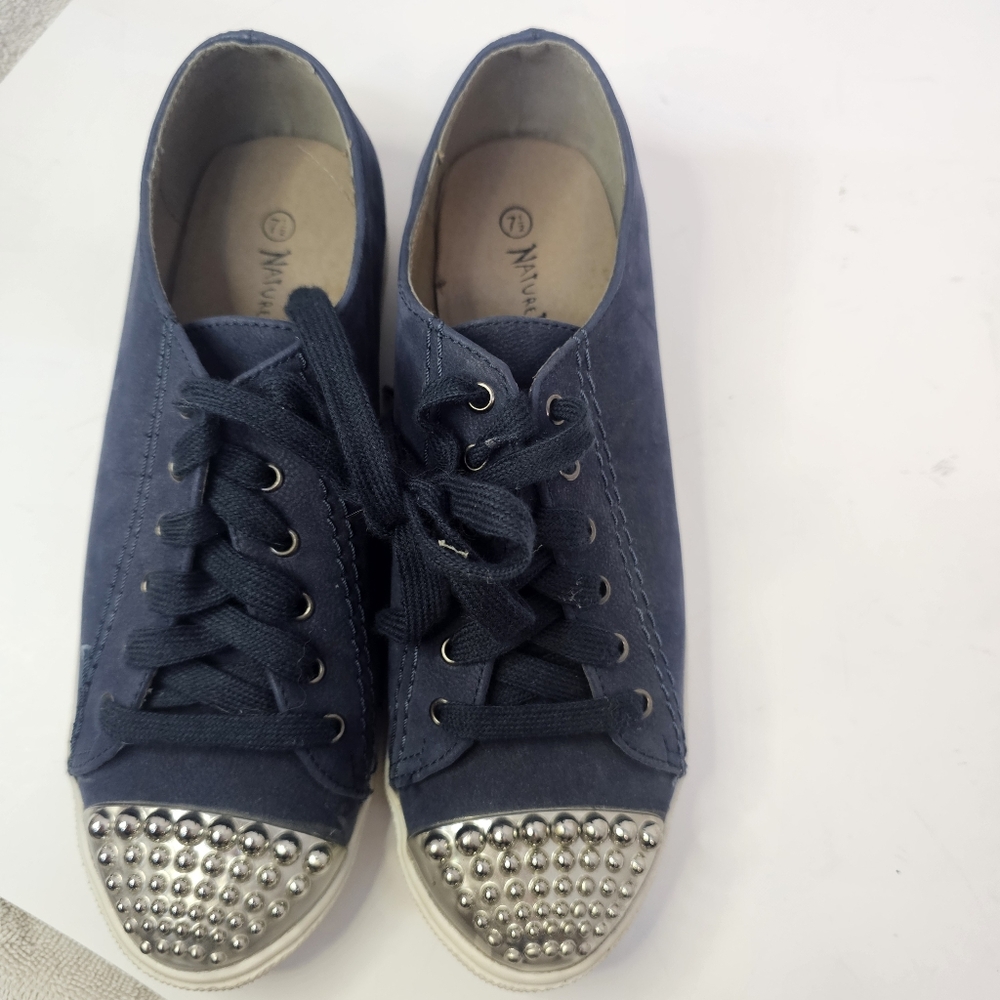 Nature Walk Navy Sneakers with Silver Studded Toes Size 7.5